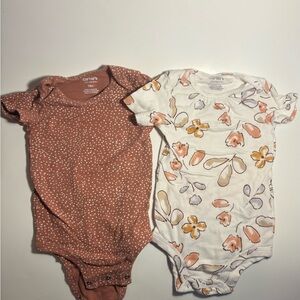 Carter's Rust animal & Cream Floral Short-Sleeve One-Piece Bodysuits - 2 Pack
